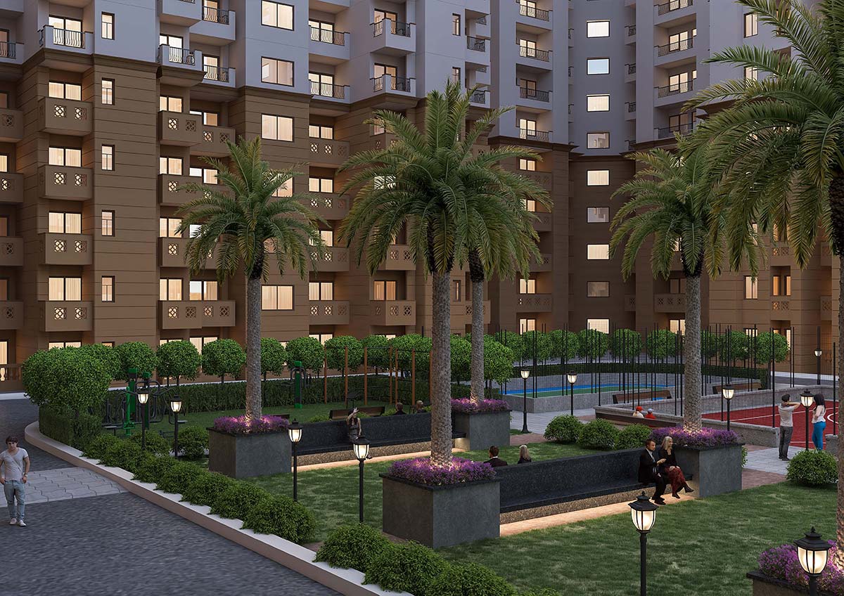 Lush greenery and amenities at Eros Sampoornam